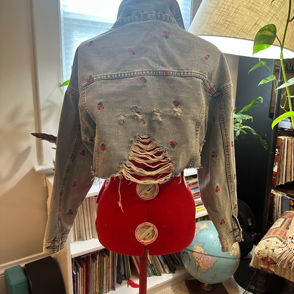 Radical Cherry-Embroidered Cropped Denim Jacket - Picture 2 of 6